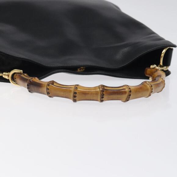 GUCCI Bamboo Hand Bag Leather Black Gold 001 1998 001 1998 - Picture 7 of 12